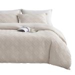 Maple&Stone Queen Duvet Cover Set, 3 Pieces Textured Tufted Boho Bedding Sets Zipper Closure Design with Ties, 1 Duvet Cover + 2 Pillow Shams, Comforter NOT Included (Cream White, Queen Size)