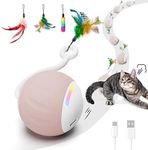 Cat Toy, Interactive Cat Toys Ball, Remote Control Ball for Cats Moving Cat Toy Electric Cat Toy Automatic Cat Toy for Indoor with LED Light 3pcs Feathers & USB Type-C Charging Cable
