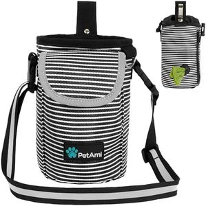 PetAmi Dog Treat Pouch, Large Pet Training Treat Pouch with Pocket, Dog Trainer Essentials Supply Holder with Poop Bag Dispenser, Training Bag for Kibbles Toys, 3 Ways to Wear (Stripe Black)