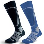 devembr 2 Pairs Merino Wool Ski Socks for Men Women, High Performance Snowboarding Socks - Size L, Black & Blue