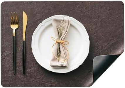 DOLOPL Placemats Set of 12 Reversible Dual-Color Table Placemats – Heat Resistant Wipeable & Washable Place Mats, Luxury Faux Leather Table Mats for Vintage Dining Table Decor(Dark Brown & Black)