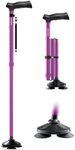 HONEYBULL Walking Cane for Men & Women - Foldable, Adjustable, Collapsible, Free Standing Cane, Pivot Tip, Heavy Duty, with Travel Bag | Walking Sticks, Folding Canes for Seniors & Adults [Purple]