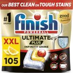 Finish Dishwasher Tablet, Ultimate Plus Infinity Shine, 105 Tabs, Lemon Sparkle, Tough on Grease, Our Most Intensive Clean & Diamond Shine, Effective for Short Eco Cycle