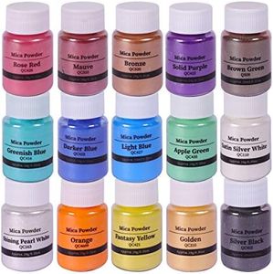 Mica Powder Pigment 15 Colors, Fine Shimmer Pigment Colorant Dye for Crafts Soap Making Epoxy Resin Paints Acrylics Rubber Stamps Clay Kids Slime Nail Polish, 10 Gram/ 0.35 Ounce Each Bottle