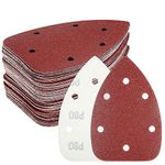 60PCS Triangular Sander Sandpaper, HYCHIKA Detail Sander Sandpaper Assorted 60/80/100/120/180/240 Grits with 6 Holes for Wood Sanding, Fit 3.92inch Qscillating Multi Tool Sander Machine