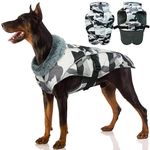 Dog Fleece Jacket, Dog Coat Warm Winter Jacket Waterproof Dog Windproof Clothes Outfit Padded Dog Vest with Reflective Strips for Large Dogs(White Camouflage, XL)