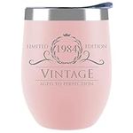 40th Birthday Gifts for Women Men - 1984 12 oz Blush Stemless Wine Tumbler - 40th Birthday Decorations - Birthday Gifts for 40 Year Old Man Woman - Funny 40th Birthday Idea Presents for Women