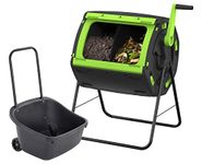 48 Gallon Geared Two Compartment Compost Tumbler and Compost Cart