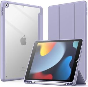 JETech Case for iPad 10.2-Inch (9th/8th/7th Generation, 2021/2020/2019) with Pencil Holder, Clear Transparent Back Shell Slim Stand Shockproof Tablet Cover, Auto Wake/Sleep (Lilac)