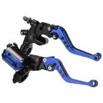 RUNQIN Handle Clutch Lever Set Upper Pump Hydraulically Adjustable Brake, Clutch Lever Kit Motorcycle Brake Lever 7/8" Universal, Brake Clutch Master Cylinder Reservoir Levers(Blue)