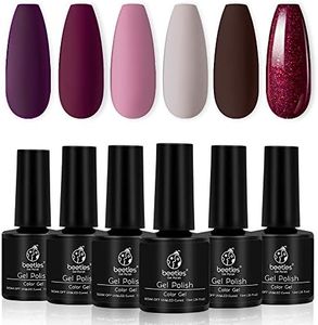 Beetles Gel Nail Polish Set, 6 Pcs Gel Nail Polish Kit, Fall Winter Purple Brown Red Glitter Gel Polish Soak Off Nail Gel Kit Nail Art DIY Home Minicure Kits Gifts for Women