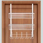 ENONCI Over The Door Hook Hanger 15 Shelf Organizer Hanger Hooks with Mesh Basket Storage Rack,Door Hooks for Hanging Coats，White Wire Basket for Home Storage Organizer