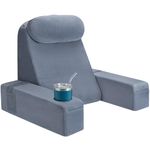 AS AWESLING Reading Pillow for Adults, Back Pillow for Bed Sitting Up, Backrest Cushion for Sitting in Bed, Detachable Arms with Built-in Cup & Phone Caddy (GREY, 21 INCH)