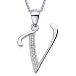 Letter V Initial Pendant 925 Sterling Silver with Cubic Zirconia Alphabet Personalised Gifts for Women