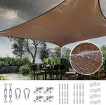 Quictent 100% Waterproof Sun Shade Sail Canopy 185G Polyester Fabric Shade Cloth for Outdoor Patio Backyard, Hardware Kit Included, 12X16 FT, Brown