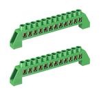 sourcing map Terminal Grounding Bar Screw Block Barrier Brass Strip 12 Positions Green for Electrical Distribution Pack of 2