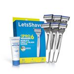 LetsShave Pro 6 Portable Razor for Men, Pack of 6 + 1 Transparent Shave Gel 15ml World's First 6 Blade Disposable Shaving-Razor Set, Shaving set