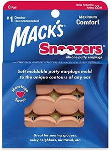 Mack’s Snoozers Silicone Putty Earplugs - 6 Pair – Comfortable, Moldable Silicone Ear Plugs for Sleeping, Snoring, Loud Noise & Traveling