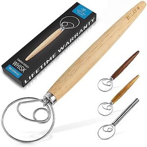 Zulay - Frusta danese per impasto, grande, 33 cm, in acciaio inox e legno danese, frullatore artigianale in stile olandese per pane, pastella, torta, pasticceria e altro ancora