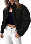 ZESICA Women's Long Sleeve Cropped Puffer Jacket Winter Zipper Quilted Baggy Warm Short Down Coat Outwear with Pockets,Dim,X-Large