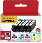 iNKPAD 280 281 Ink Cartridges PGI-280XXL CLI-281XXL Cartridge Replacement for Canon 280XXL 281XXL ( PGBK & BK/C/M/Y 5 Pack Combo), Compatible for Canon Pixma TR7520 TR7620 TS9520 TR8520 TS702 TS6120