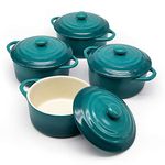 Kook Ceramic Mini Cocotte Set, Small Casserole Dishes with Lids and Handles, Individual Baking Ramekins, Oven, Microwave & Dishwasher Safe, Stoneware, 12 oz, Set of 4