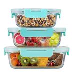 SIMPARTE Rectangle Glass Food Storage Container with Break Free Detachable Locks, Microwave Oven Safe, Freezer Safe, Airtight, Leakproof (Set of 3,370+640+1040)