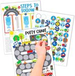 Hadley Designs Potty Training Chart for Toddlers Boys -10 Sticker Potty Chart for Toddlers Boys, 8.5x11" Potty Training Sticker Charts for Toilet Success, Cars Toddler Reward Chart for Kids