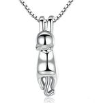 findout 925 sterling silver 3D cute cat Lover Matte surface/smooth pendant necklace (f1581) (smooth)