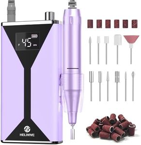 HELIVIVE Professional Electric Nail Drill 45000RPM (Portable & Rechargeable) (with 11 Drill Bits ) Cordless Nail File Machine for Shaping, Polishing & Removing Gel Nails for Salon Home(Purple)