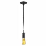 Globe Electric 64906 1-Light Pendant, Matte Black, Black Woven Fabric Cord, E26 Base Socket, Kitchen Island, Café, Decorative, Ceiling Hanging Light Fixture, Modern, Vintage, Home Improvement