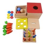 Kikuo Multi-functional Wooden Toys for 12 Months Baby, 4 in 1 Baby Sensory Toys, Educational Montessori Toys for 1 2 3 Year Old Toddler, Balls and Coins Drop, Carrot Harvest, Colors Matching Toys