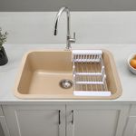 Ruhe® Sand Choco Quartz Single Bowl 24x18x9 inches Kitchen Sink with Round Corners | Sound-Absorption and Durable Kitchen Sink | Including Sink Coupling, Waste Pipe and Vegetable Basket