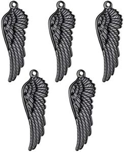 Valyria 10pcs Black Stainless Steel Angel Wing Charm Pendant for Jewelry Making 38mmx13mm