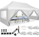 HOTEEL Gazebo with 6 Sides 3m X 6m Pop Up Gazebo 3m X 6m Marquee Gazebo Waterproof Party Tent All Weather Use for Party, Garden, Outdoor, Commercial, with Roller Bag & 4 Weight Bags, White