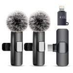 Uewpv Wireless Lavalier Microphone for iPhone iPad & Android - 2 Pack Mini Clip-On Mic with Noise Cancellation, USB-C/Lightning - for TikTok, YouTube, Podcast, Live Streaming