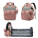 Fexkean Baby Changing Bag Backpack,Multifunction Baby Diaper Bag Travel Back Pack for Boys & Girls Waterproof Stroller Straps Large Capacity (Pink&Gray)