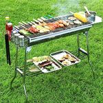 Livzing Foldable Charcoal Barbeque Grill Set for Home & Outdoor BBQ Grill Set for Camping Picnics Traveling with Storage Shelf and Hooks-Stainless Steel (barbecue grill set)