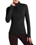 QUEENIEKE Women's Running Jackets Zip Up Slim Fit Workout Gym Tops for Women Athletic Track Yoga Jackets with Thumbholes (Black, S)