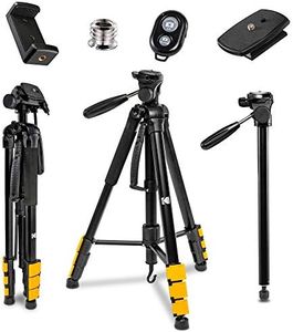 KODAK PhotoGear 2-in-1 Tripod & Monopod with Remote | Lightweight 70” 4-Section Flip-Lock, Converts to 64.5” Monopod | QuickRelease Plates 3-Way Swivel Head Bubble Level Bonus Tripod E-Guide & Case