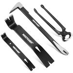 MAXPOWER Pry Bar/Nail Puller Set 4-Piece, 300mm Crowbar Claw Nail Puller, 260mm Wonder Pry Bar Wrecking Bar, 190mm Mini Utility Bar and 250mm Carpenters Pincer