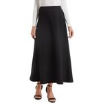 TEERFU Womens Winter Mid Carf Long Skirt Stretch Slim fit Pleated Casual Cotton Skirt, UK 12 = Size tag XL: Waist 28.3-48.3 inches, Black