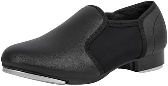 Linodes Unisex-Child Elastic Slip on Tap Shoe for Girls and Boys Tap Flat-Black-1.5M-Little Kid