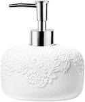 White Soap Dispenser, Ceramic Countertop Lotion Dispenser 14oz with Embossed Design, Bathroom Refillable Lotion Bottle for Shower Soaps Shampoo Kitchen Organization, ANTIS'S HOME