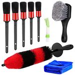 Meegoo Car Wheel Brush Auto, 9 Pcs Car Wash Brush Set, Car Detailing Kit, Include Soft Bristle Wheel Rim Brush, Car Detailing Kit, Tire Brush, Microfiber Towels for Cleaning Wheels, Interior, Exterior