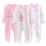 MAMIMAKA Newborn Baby Girls Footed one-Piece Pajamas Cotton Pink Jumsuit for Play and Sleep,0-3 Months