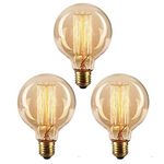 ktjes Vintage Edison Light Bulbs 40W E27 ES Dimmable Screw Edison Bulbs Retro Filament Light Bulb Old Fashioned Style G80 Globe Bulb, 3 Pack