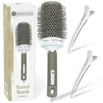 Beauty Carves Round Hair Brush, 53mm Barrel with 2 Clips - Blow Dry Hair Brush with Flexible Nylon 66 Bristles - Nano Ionic Heat Resistant Tech for Professional Curling, Styling & Shining Texture