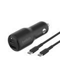 Belkin BoostCharge Dual Car Charger 42W w/Fast Charge USB-C 30W PPS & 12W USB-A Ports + USB-C to USB-C Cable for Apple iPhone 16, 16 Pro, 16 Pro Max, iPhone 15, Samsung Galaxy S24, & More - Black