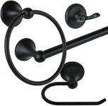 Burton Harbor 4 Piece 24-in. Towel Bar Bath Accessories Hardware Set with Euro Toilet Paper Holder, Matte Black